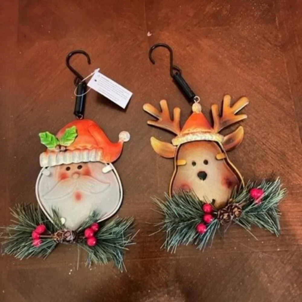 sunset vista desings bouncy Christmas ornametns set of 2 santa and reeindeer met